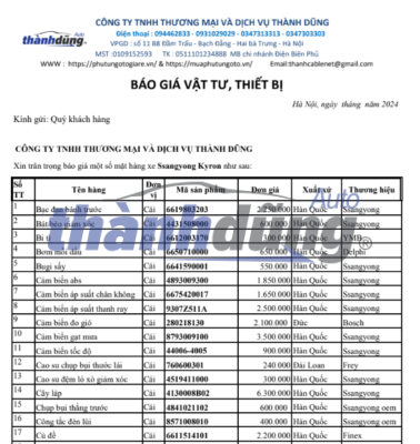 PHỤ TÙNG XE SSANGYONG KYRON MỚI NHẤT