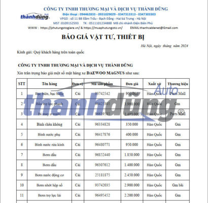 PHỤ TÙNG XE DAEWOO MAGNUS MỚI NHẤT